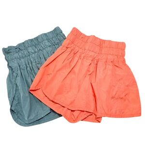 Free People Movement Shorts Coral Aqua‎ Blue Smocked Waist Athletic Athleisure